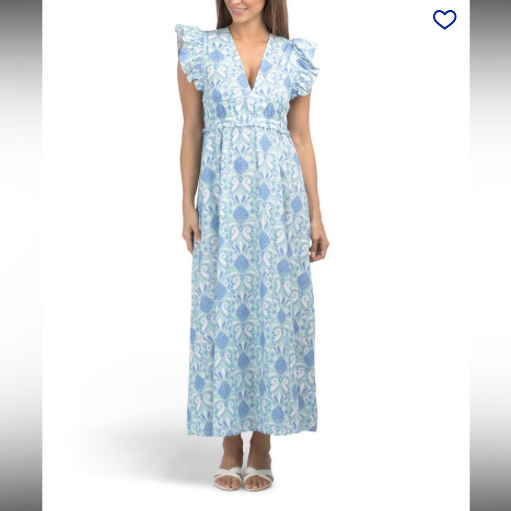 EUC Sail to Sable Pineapple Print Flutter Maxi Dress